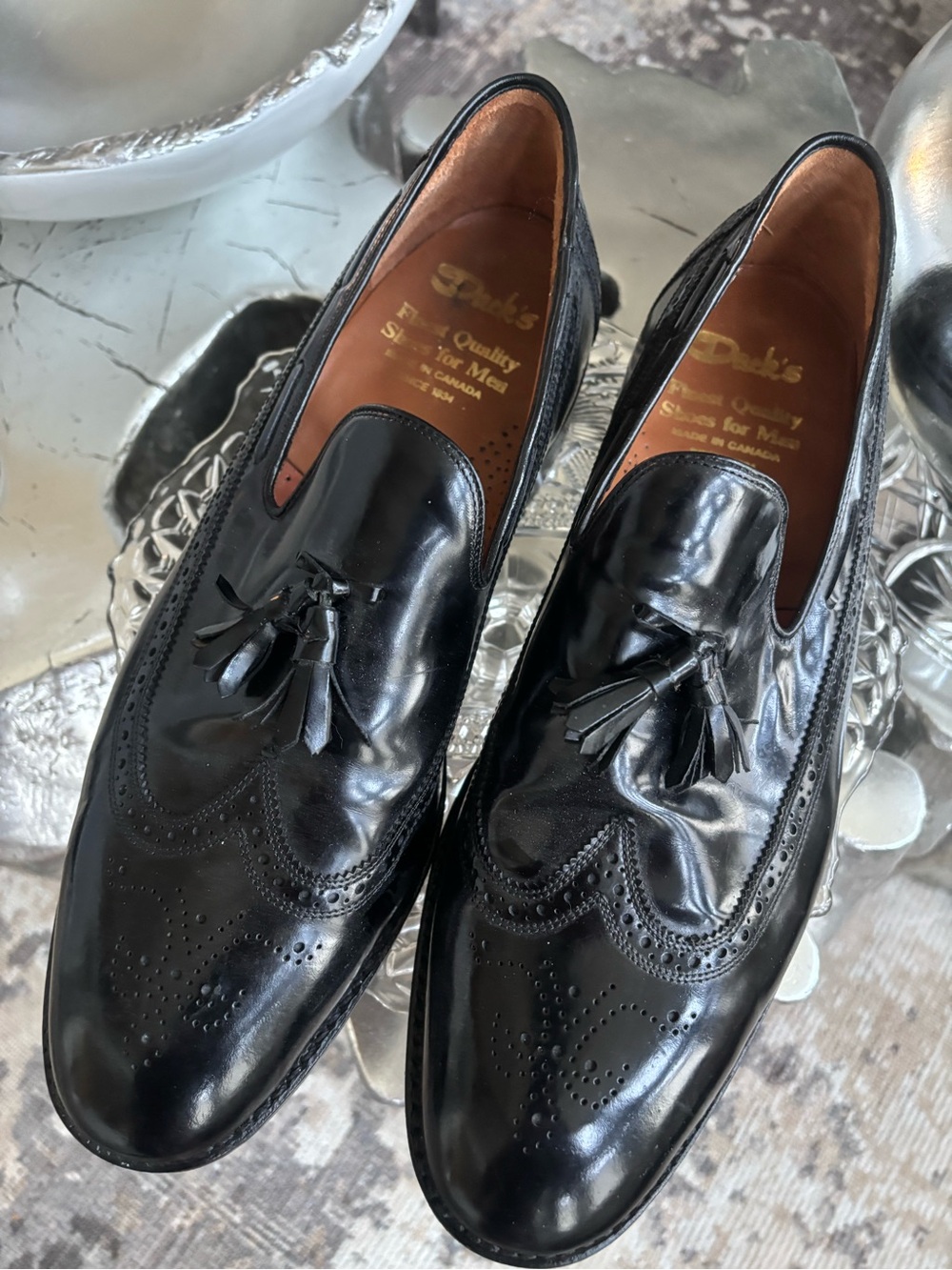 Black Leather Tassel Loafers - Polished Men’s Dress Slip-Ons Dacks 13D  black